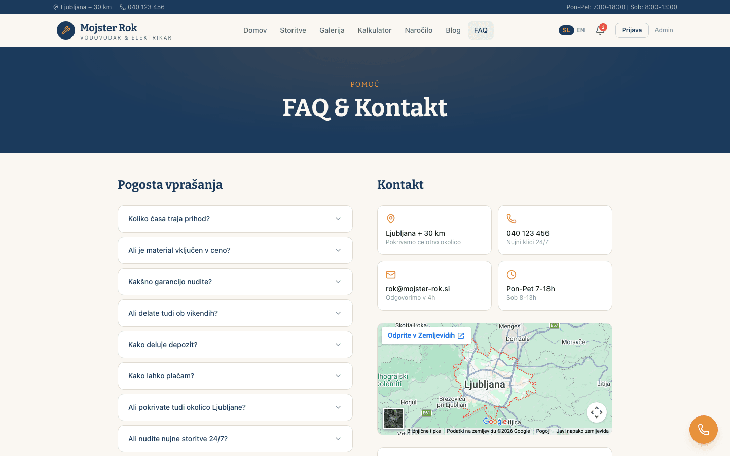 FAQ & kontakt z Google Maps