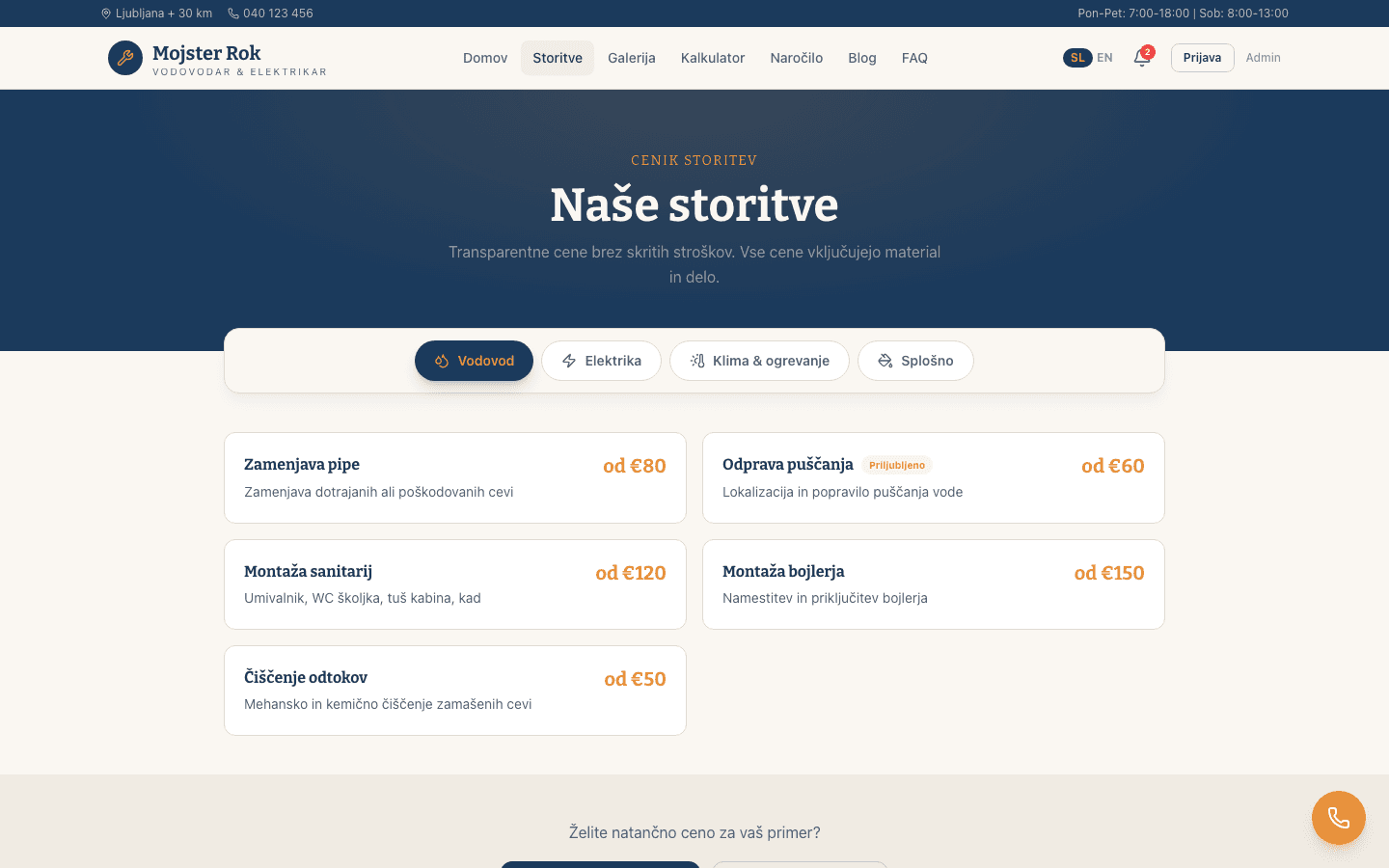 Storitve s cenami