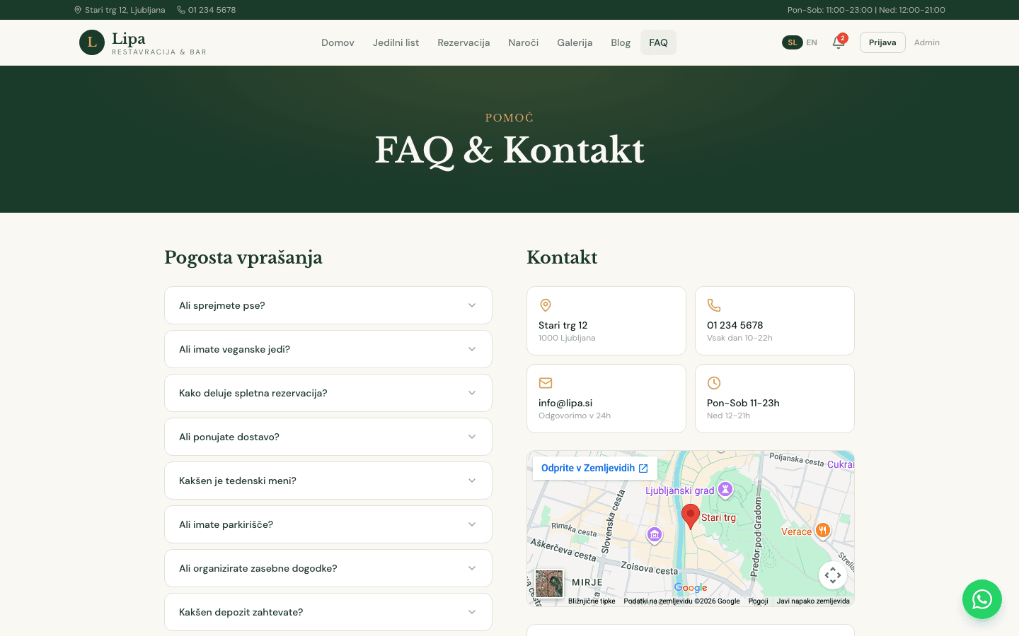 FAQ & kontakt z Google Maps