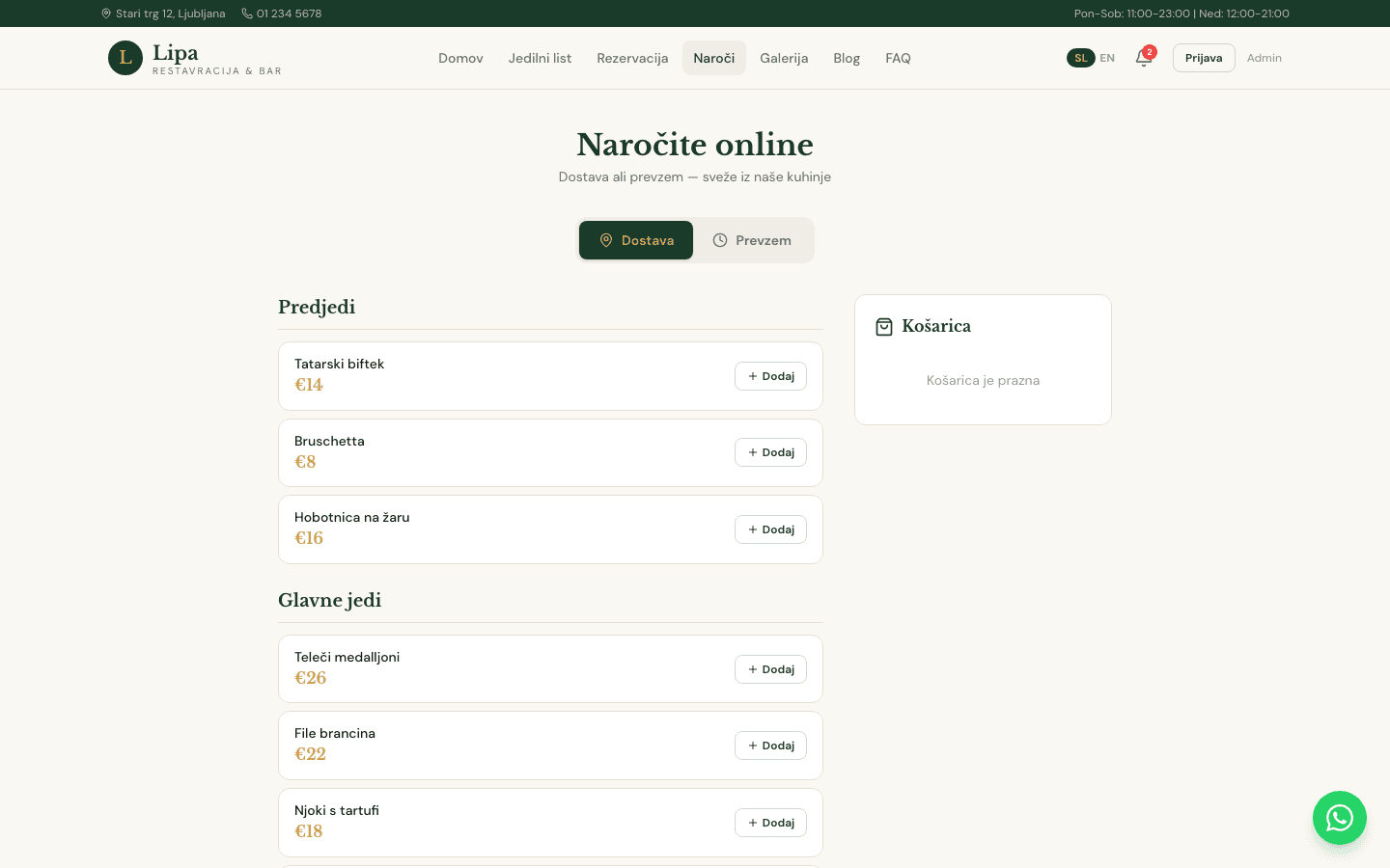 Spletno naročanje — dostava & prevzem