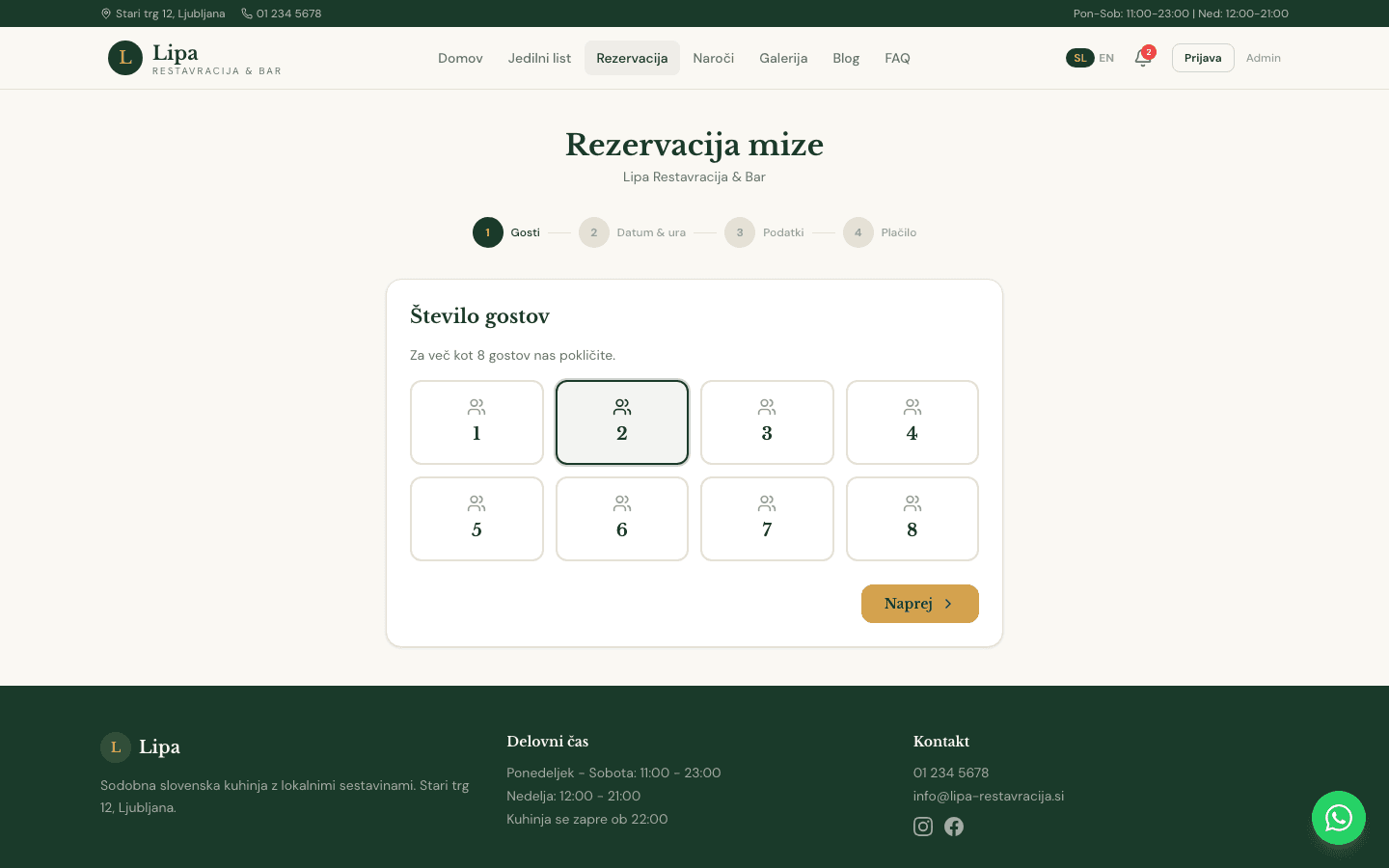 Spletna rezervacija miz