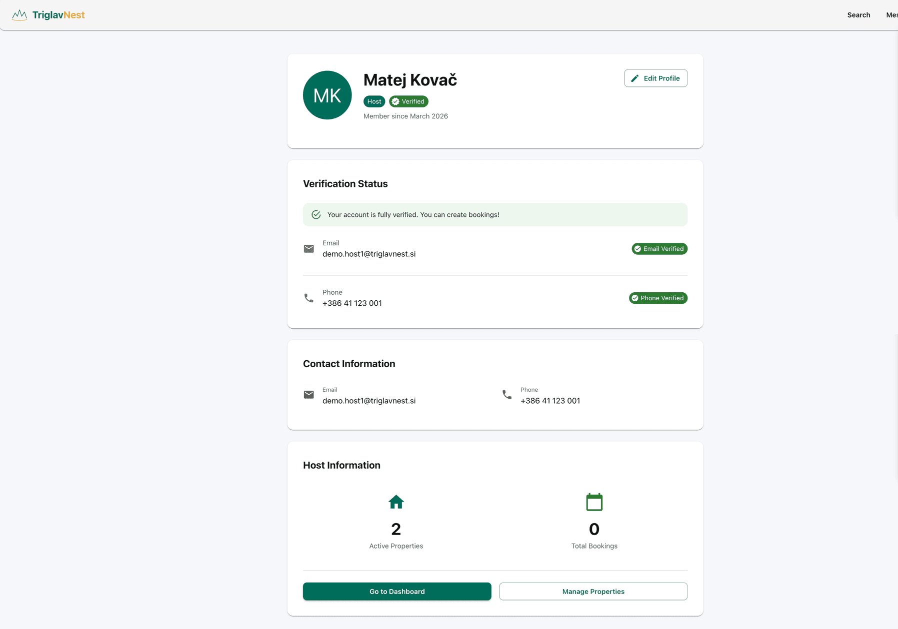 Profil gostitelja